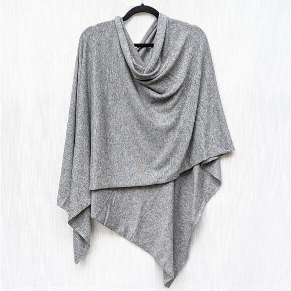 Namsar Sweaters - Namsar Gray Cashmere Handmade Asymmetric Length Poncho Sweater Shawl, One Size